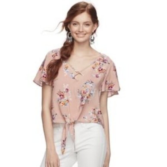 Mudd Pink  Floral V Neck Crop Top - Picture 1 of 2